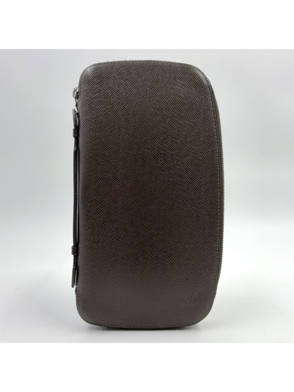 Louis Vuitton Organizer Atoll Taiga Grizzly Leather Dark Brown Round Zippy